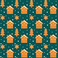 Seamless holiday pattern with gingerbread in Scandinavian style. Design for Christmas and New Year. Pattern for card, wrapping paper, fabric, textile, wallpaper, background. Vector illustration