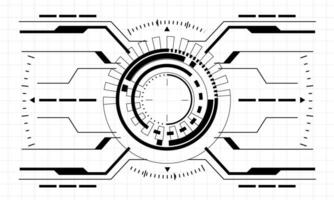 HUD sci-fi interface screen view black geometric on white design virtual reality futuristic technology creative display vector