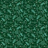 The seamless pattern of Christmas occasions with line art Christmas accessory on green background. vector