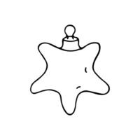 Black Doodle Christmas ball star icon. Simple Black and white Vector Outline element for holiday theme. Item for card, covers, prints, patterns, web design, printing, decorations, textile, fabric.