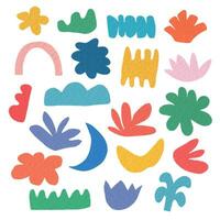 Set of hand drawn paper abstract nature organic shapes and doodle objects vector