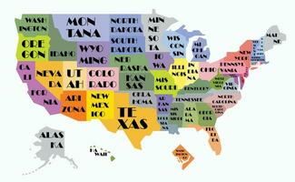 United States of America map with state's name freehand drawing. vector