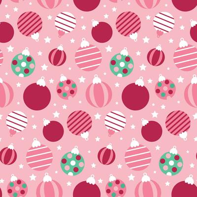 Christmas seamless pattern with balls on pink background