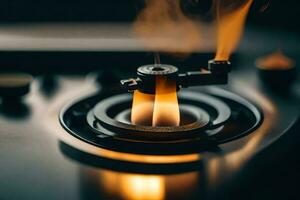 a close up of a gas burner with flames. AI-Generated photo