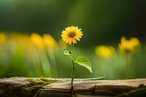 un soltero amarillo flor es creciente fuera de un tocón. generado por ai foto