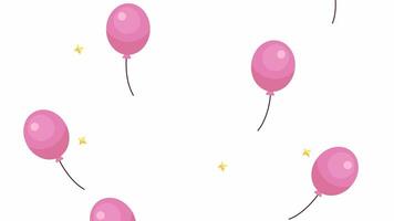 vliegend naar boven roze ballonnen met fonkelend sterren 2d voorwerpen animatie. meisje verjaardag viering vlak tekenfilm 4k video, transparant alpha kanaal. feestelijk baloons geanimeerd elementen Aan wit achtergrond video