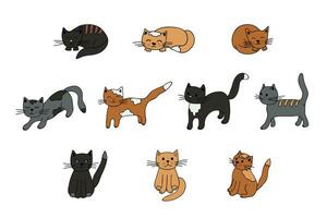 Hand drawn cat clipart. Cute pet doodle set vector