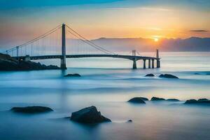 el puente a puesta de sol. generado por ai foto