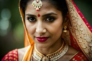 un hermosa indio novia en tradicional atuendo. generado por ai foto