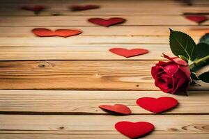 red roses on a wooden table. AI-Generated photo