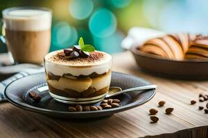 a dessert with coffee and a cup of coffee. AI-Generated photo