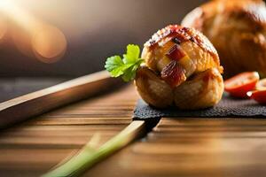 chicken wrapped in bacon and garnished with parsley. AI-Generated photo