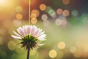 a single pink flower is in the foreground with a bokeh background. AI-Generated photo