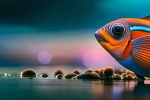 a colorful fish is standing on the water. AI-Generated photo