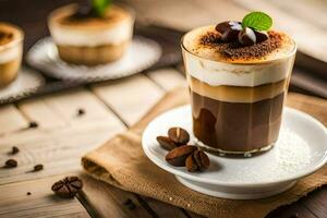 a coffee drink with whipped cream and coffee beans. AI-Generated photo