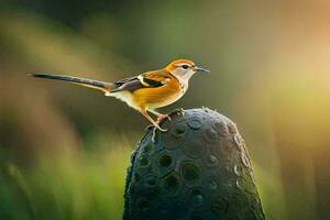 a bird is perched on top of a rock. AI-Generated photo