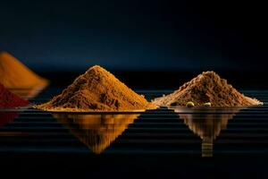 a collection of spices on a black background. AI-Generated photo