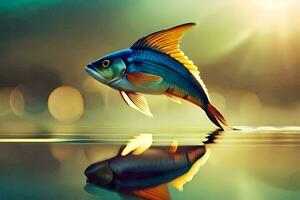 fish in the water with sun shining in the background. AI-Generated photo