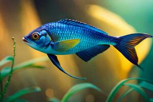 a blue fish swimming in the water. AI-Generated photo