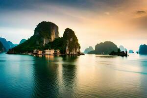 el hermosa paisaje de halong bahía. generado por ai foto