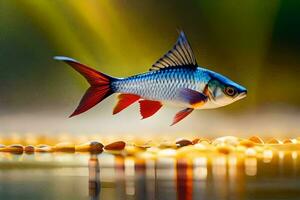 un pescado es nadando en el agua con algunos rocas generado por ai foto