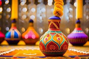 colorful vases with colorful designs on them. AI-Generated photo
