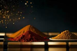 three different types of spices are shown on a table. AI-Generated photo