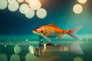 a fish is standing on the water with lights in the background. AI-Generated photo