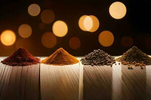 a close up of spices on a book. AI-Generated photo