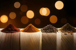 a close up of spices on a book. AI-Generated photo