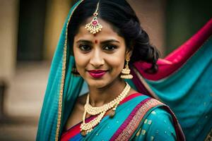 a beautiful indian woman in a sari. AI-Generated photo