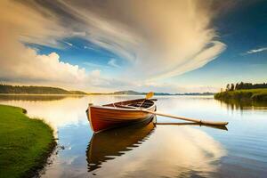 un barco en el agua con un cielo y nubes generado por ai foto