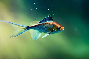 un pescado nadando en el agua con un verde antecedentes. generado por ai foto