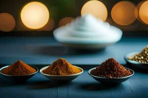 spices in bowls on a table. AI-Generated photo