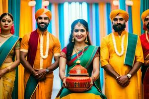 indian wedding party with their family. AI-Generated photo