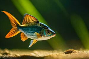 a fish with a bright orange and blue tail. AI-Generated photo