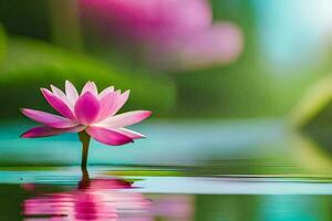 a pink lotus flower is floating in the water. AI-Generated photo