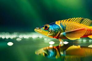 a colorful fish is reflected in the water. AI-Generated photo