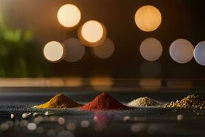 a variety of spices and spices on a table. AI-Generated photo