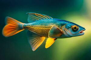 un pescado con azul y amarillo aletas generado por ai foto