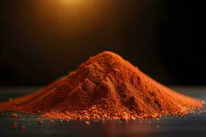 a pile of red chili powder on a black background. AI-Generated photo