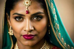 a beautiful indian woman wearing a traditional sari. AI-Generated photo