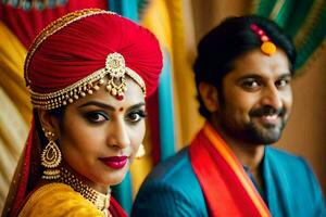 a beautiful indian bride and groom. AI-Generated photo