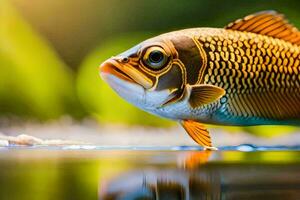 un pescado con un grande cabeza y un largo cola. generado por ai foto