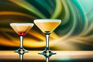 two cocktails sit on a table with a colorful background. AI-Generated photo