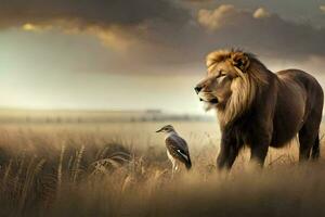 the lion and the bird. AI-Generated photo