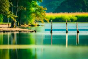 foto fondo de pantalla el cielo, árboles, agua, el lago, el árboles, el lago, el. generado por ai