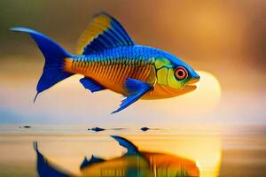 a fish with bright colors is reflected in the water. AI-Generated photo