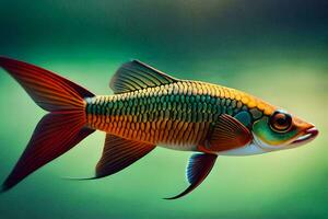 a fish with a bright green and orange body. AI-Generated photo