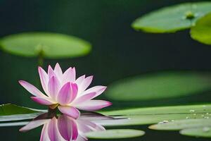 un rosado loto flor es flotante en el agua. generado por ai foto